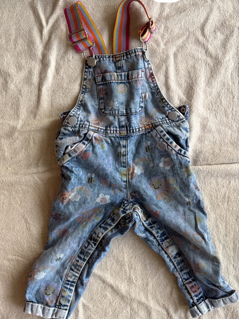next Blue Denim Overalls with Rainbow Straps